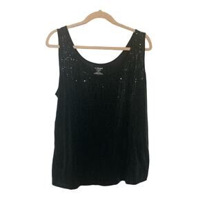 Lane Bryant black tank top w/ sequin overlay glam date night career top size 18